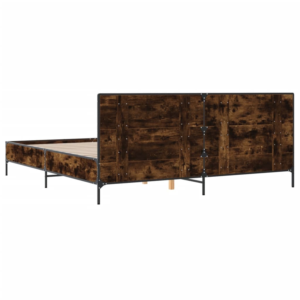 füstös tölgy színű szerelt fa és fém ágykeret 200 x 200 cm