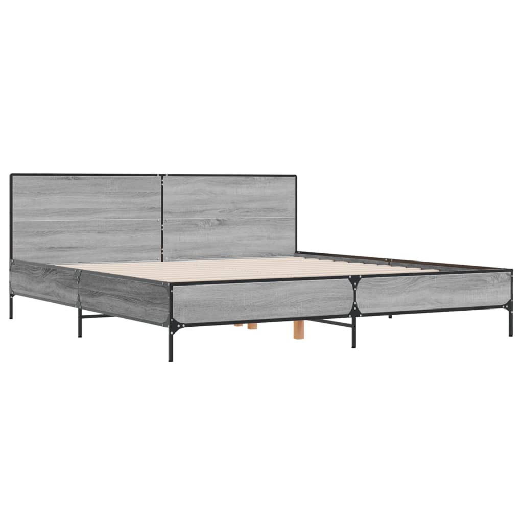 szürke sonoma szerelt fa és fém ágykeret 200 x 200 cm