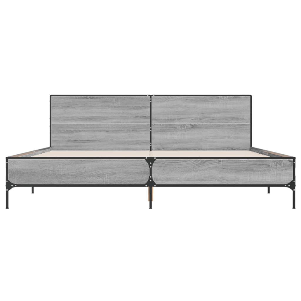 szürke sonoma szerelt fa és fém ágykeret 200 x 200 cm