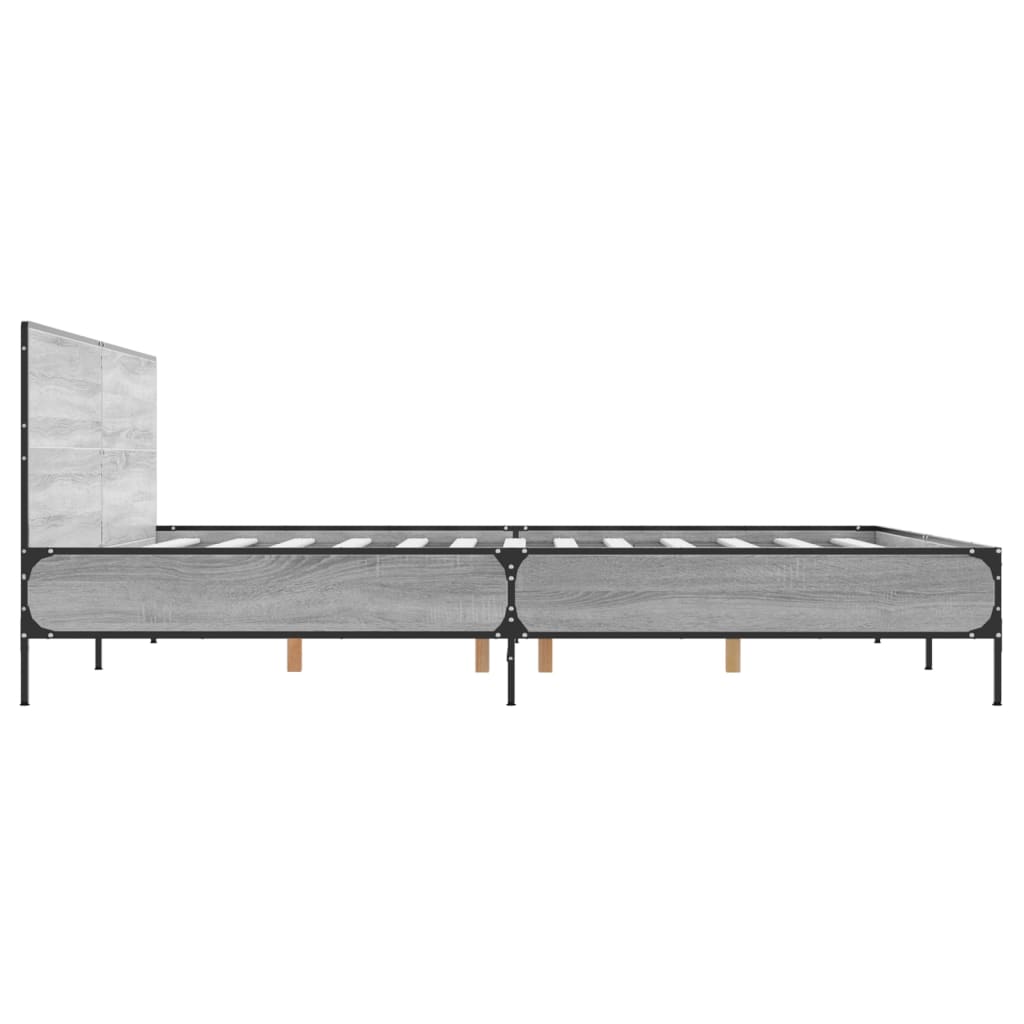 szürke sonoma szerelt fa és fém ágykeret 200 x 200 cm