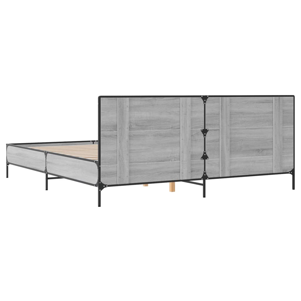 szürke sonoma szerelt fa és fém ágykeret 200 x 200 cm