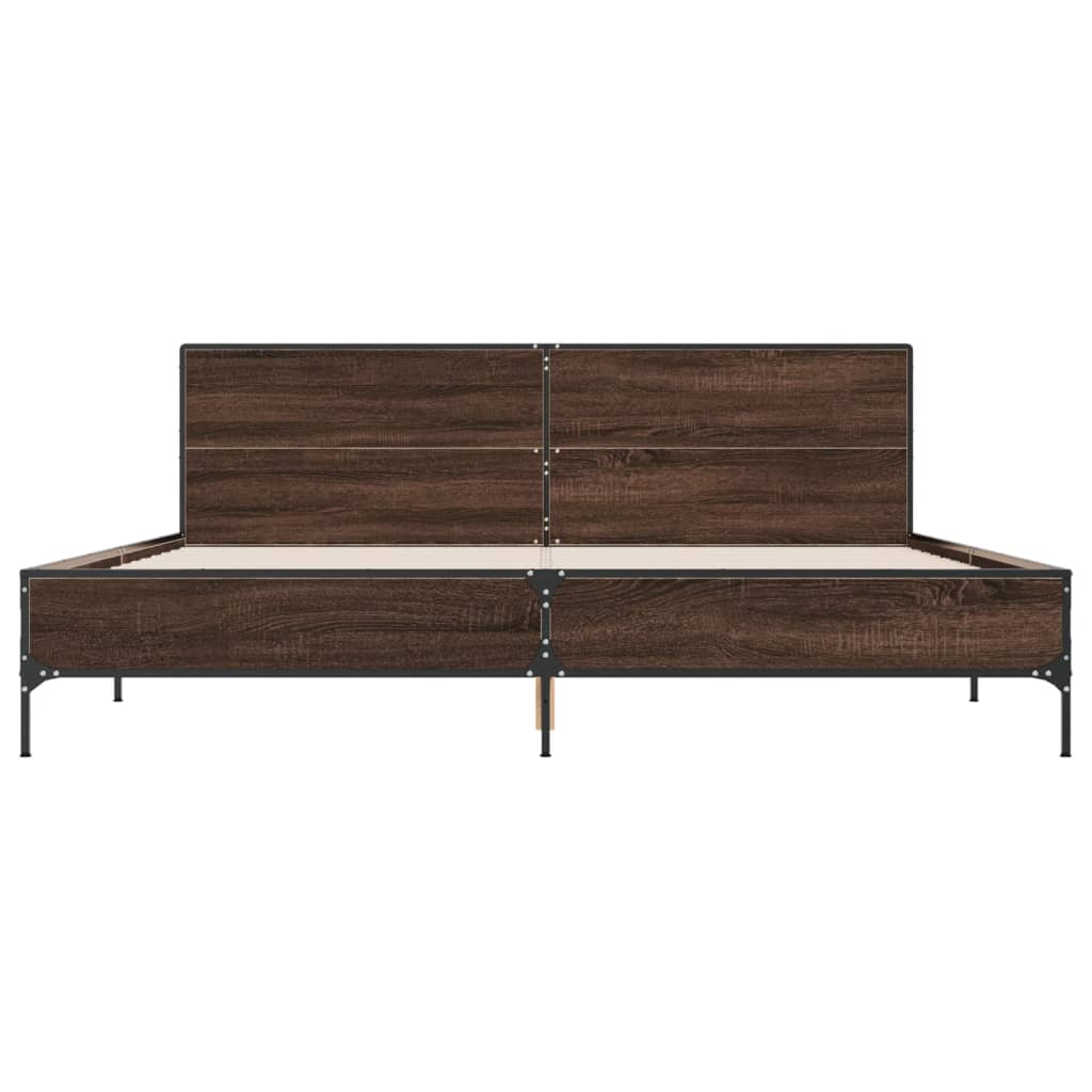 barna tölgyszínű szerelt fa és fém ágykeret 200 x 200 cm