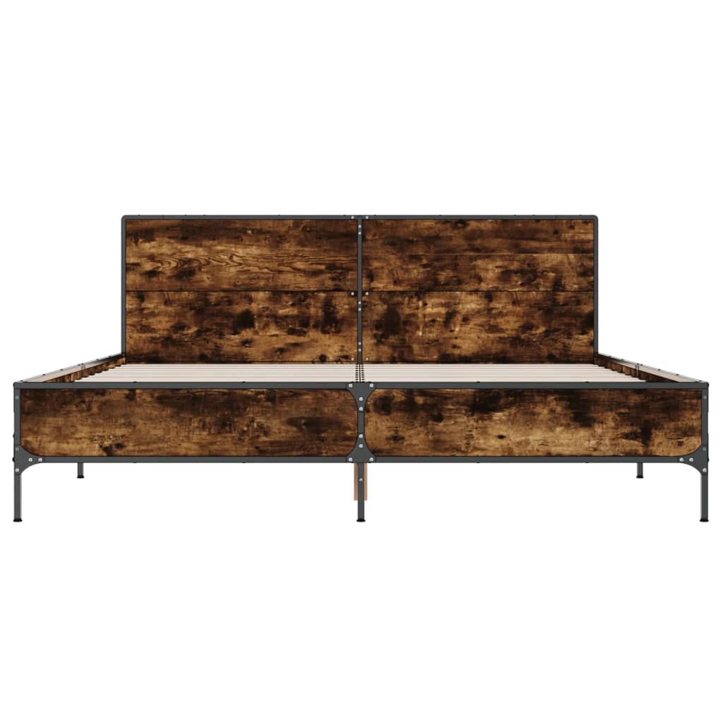 füstös tölgy színű szerelt fa és fém ágykeret 135 x 190 cm