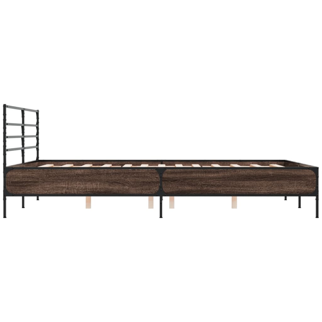 barna tölgyszínű szerelt fa és fém ágykeret 120 x 200 cm