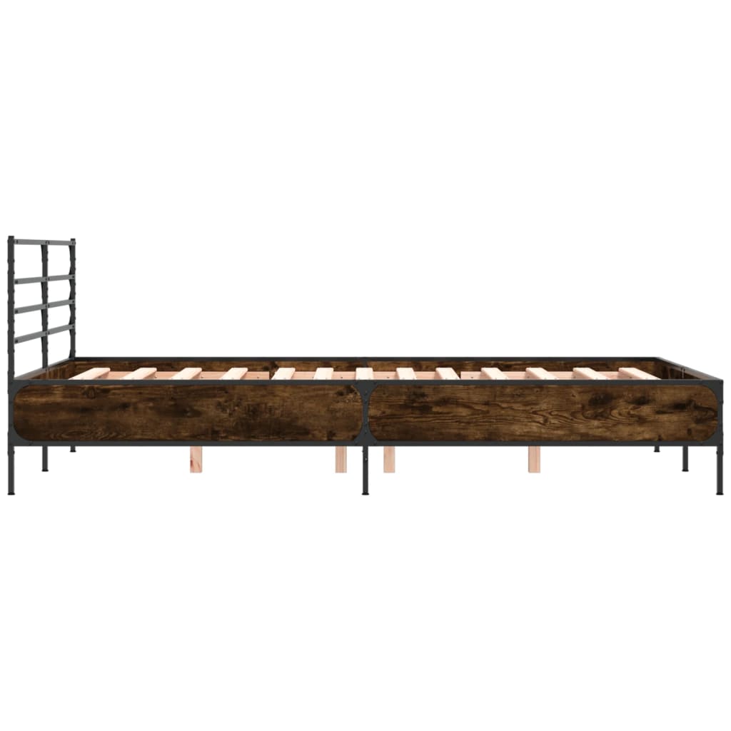 füstös tölgy színű szerelt fa és fém ágykeret 140 x 200 cm