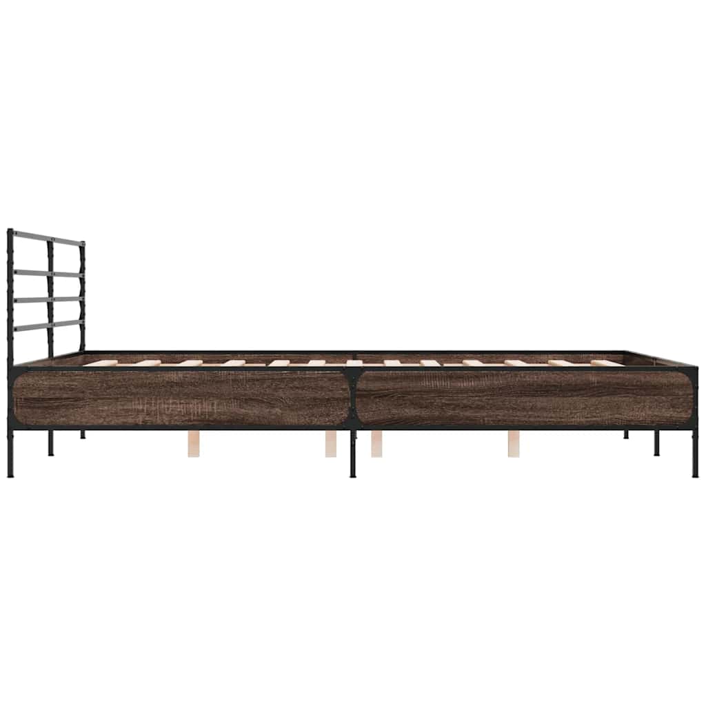 barna tölgyszínű szerelt fa és fém ágykeret 150 x 200 cm