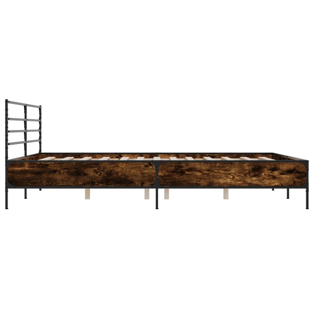 füstös tölgy színű szerelt fa és fém ágykeret 180 x 200 cm
