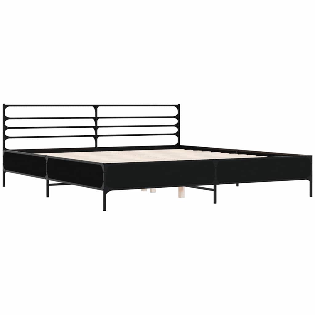 fekete szerelt fa és fém ágykeret 200 x 200 cm
