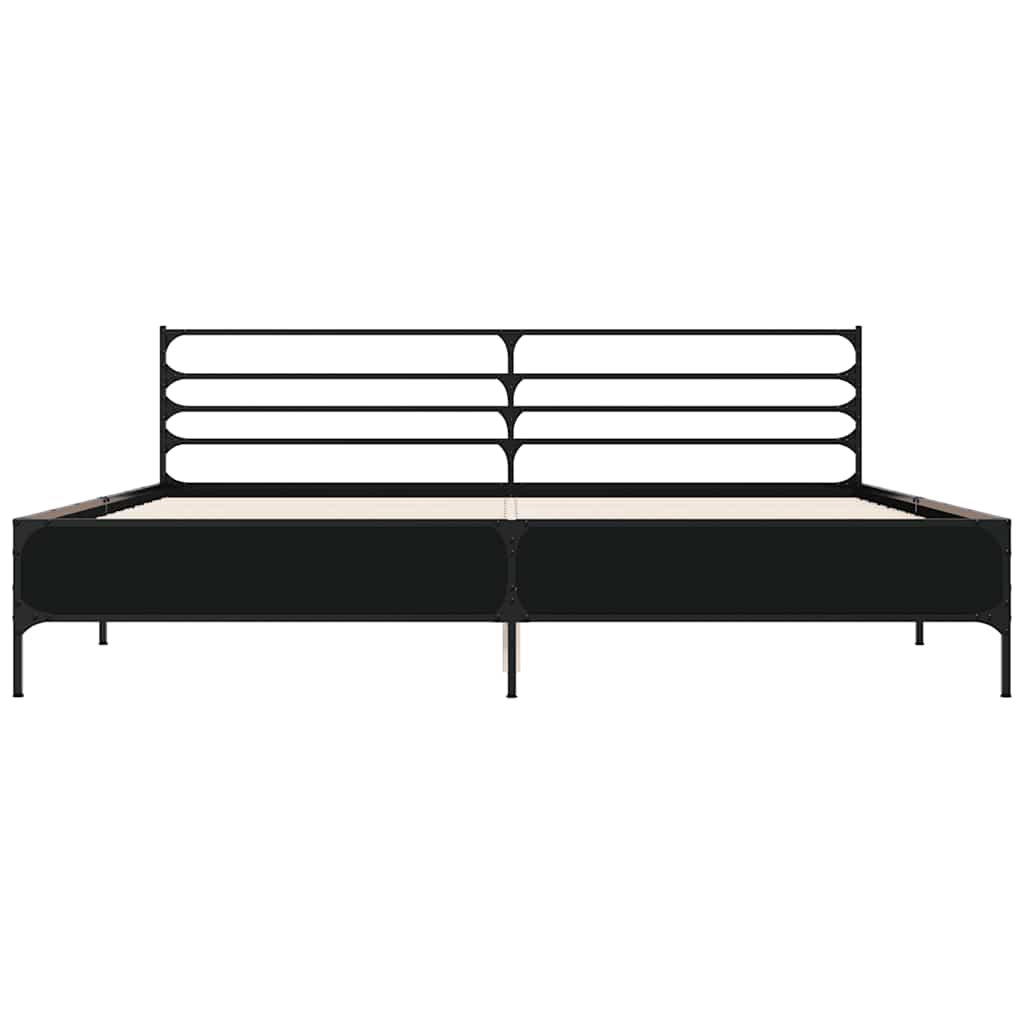 fekete szerelt fa és fém ágykeret 200 x 200 cm