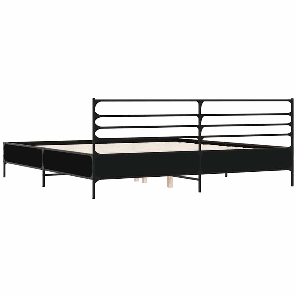 fekete szerelt fa és fém ágykeret 200 x 200 cm