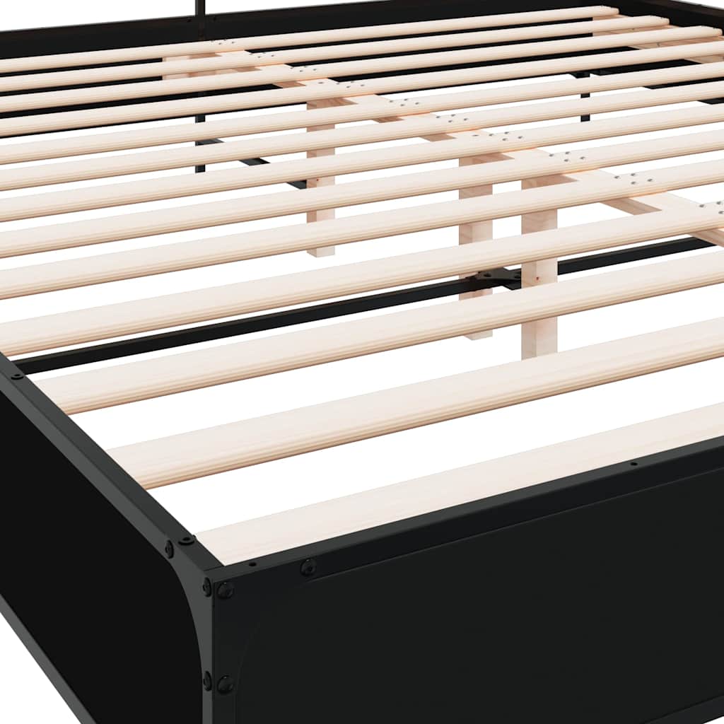 fekete szerelt fa és fém ágykeret 200 x 200 cm