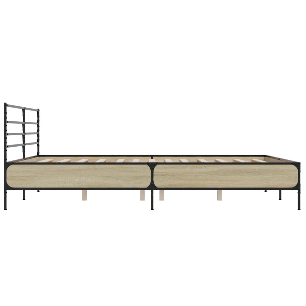 sonoma tölgyszínű szerelt fa és fém ágykeret 200 x 200 cm