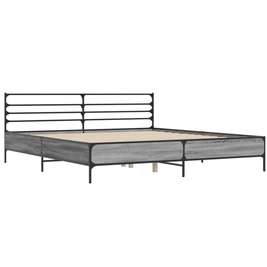szürke sonoma szerelt fa és fém ágykeret 200 x 200 cm