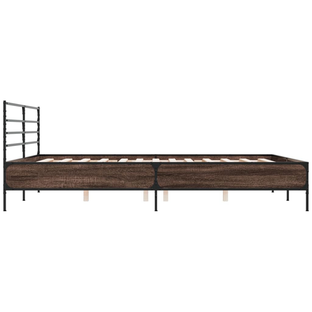 barna tölgyszínű szerelt fa és fém ágykeret 200 x 200 cm