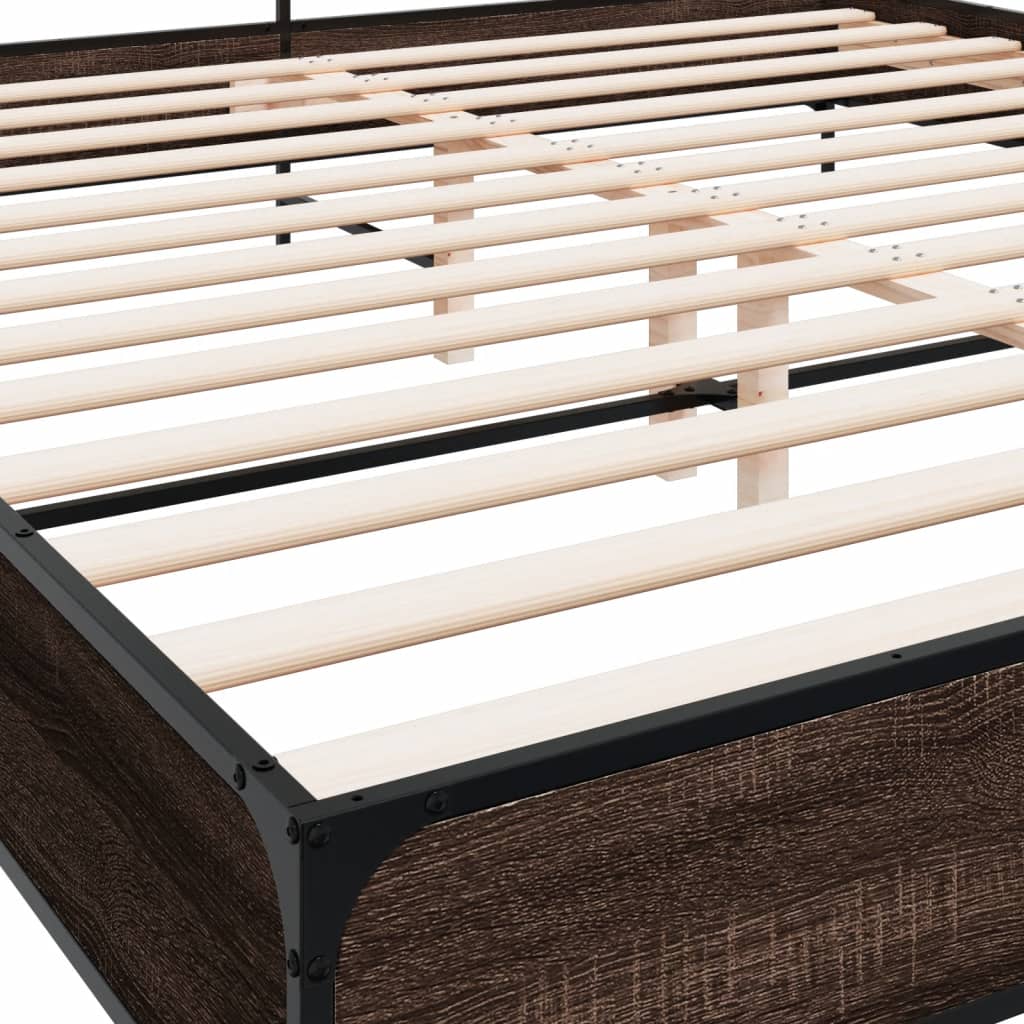 barna tölgyszínű szerelt fa és fém ágykeret 200 x 200 cm