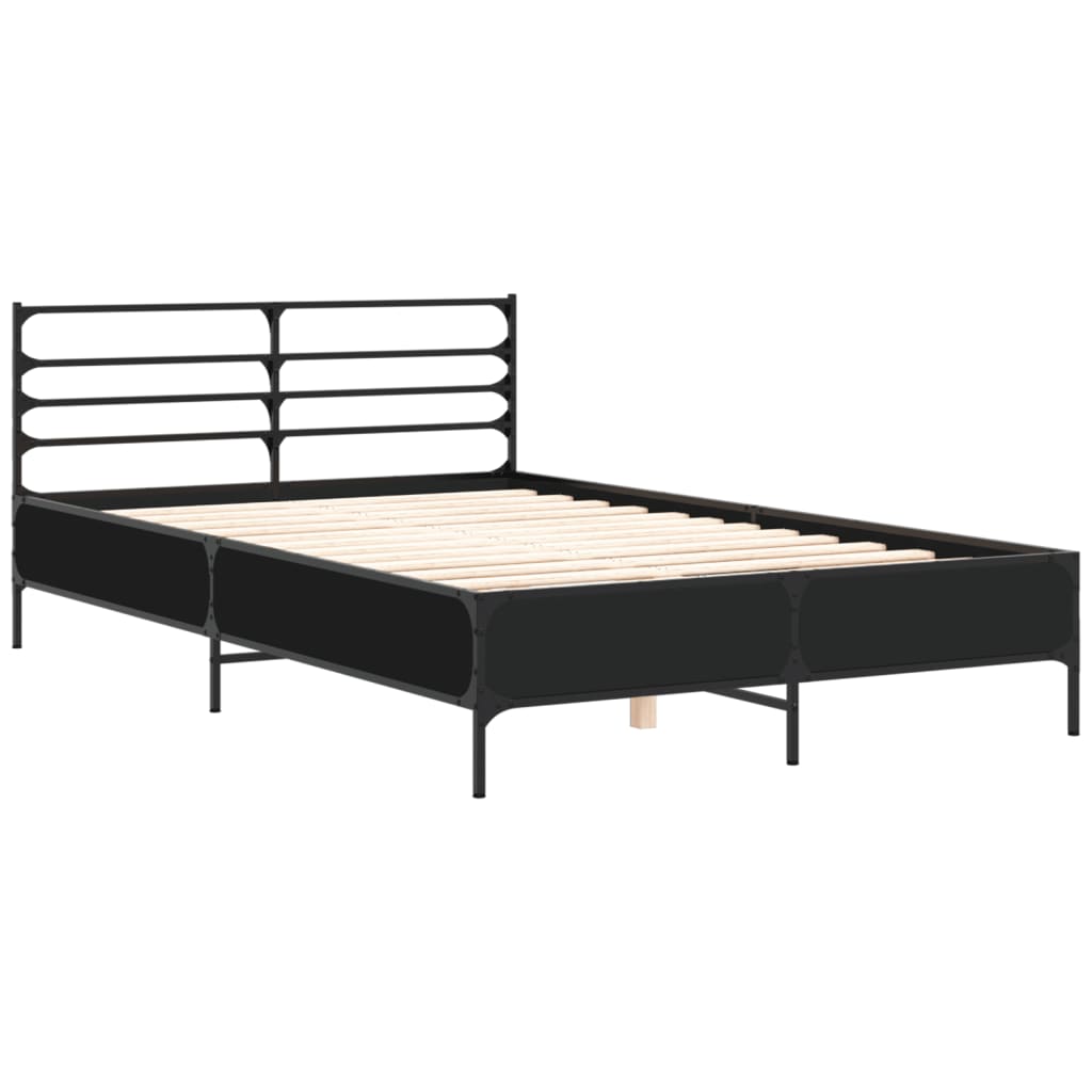 fekete szerelt fa és fém ágykeret 135 x 190 cm