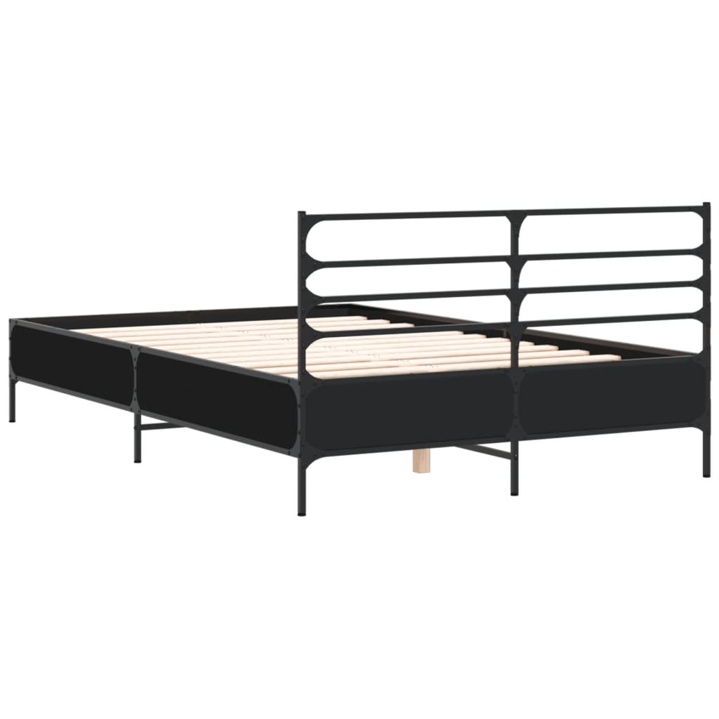 fekete szerelt fa és fém ágykeret 135 x 190 cm