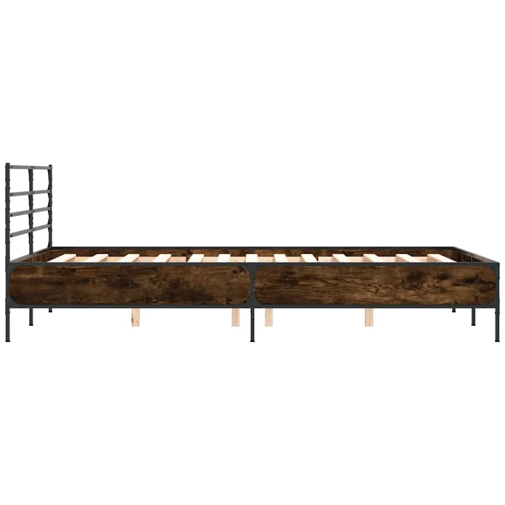 barna tölgyszínű szerelt fa és fém ágykeret 140x190 cm