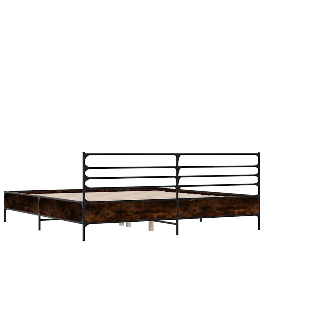 barna tölgyszínű szerelt fa és fém ágykeret 140x190 cm