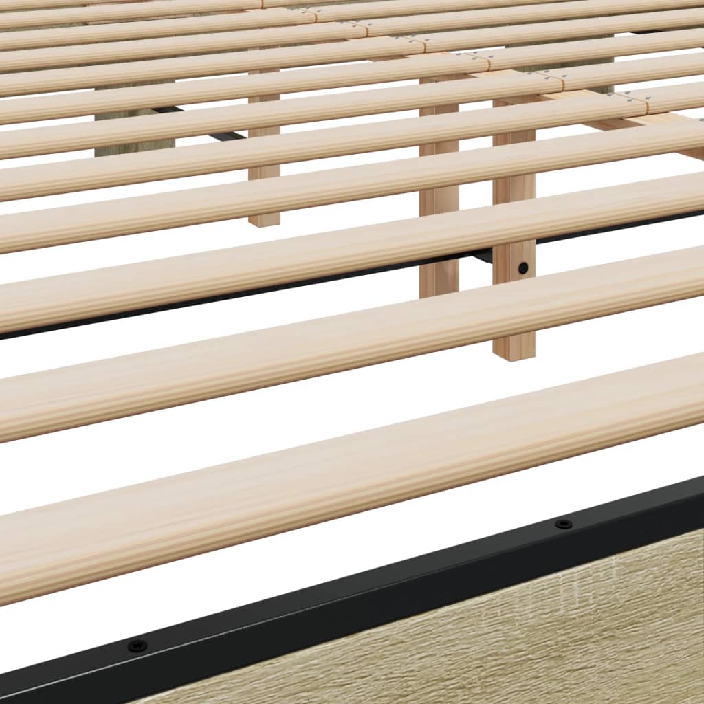 sonoma tölgyszínű szerelt fa és fém ágykeret 200 x 200 cm