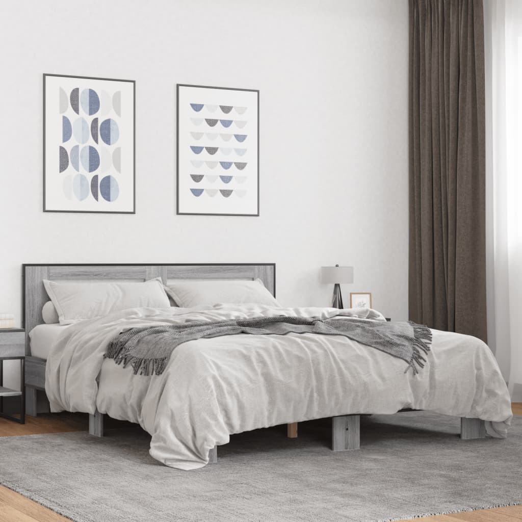 szürke sonoma szerelt fa és fém ágykeret 150 x 200 cm