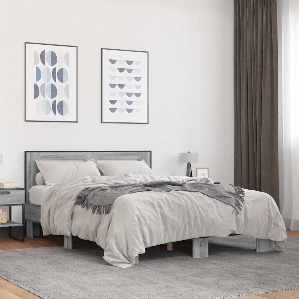 szürke sonoma szerelt fa és fém ágykeret 140 x 200 cm