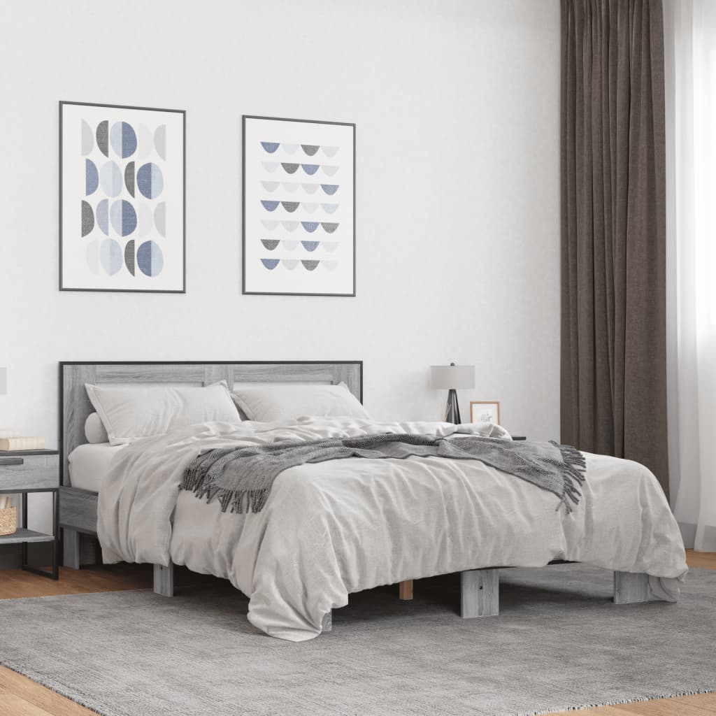 szürke sonoma szerelt fa és fém ágykeret 120 x 200 cm