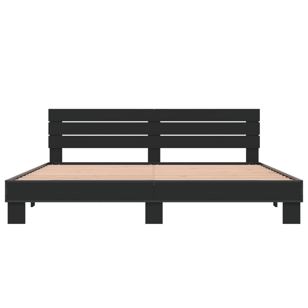 fekete szerelt fa és fém ágykeret 200 x 200 cm