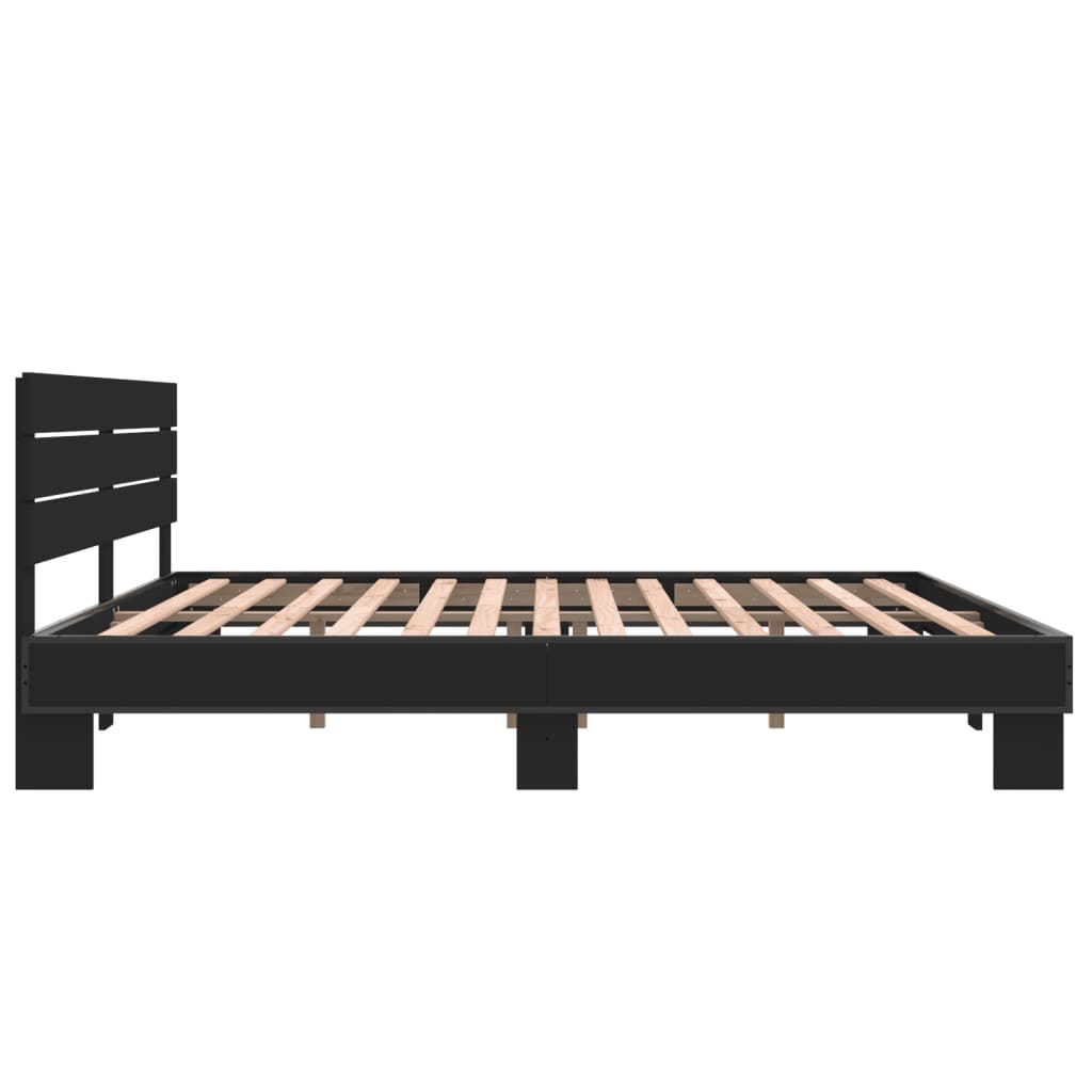 fekete szerelt fa és fém ágykeret 200 x 200 cm