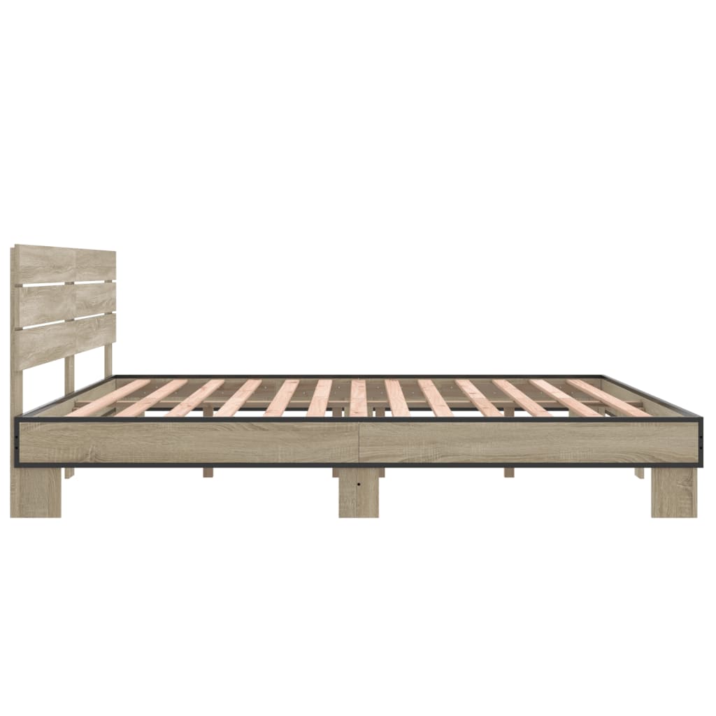 sonoma tölgyszínű szerelt fa és fém ágykeret 200 x 200 cm