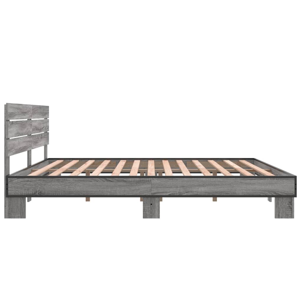 szürke sonoma szerelt fa és fém ágykeret 200 x 200 cm