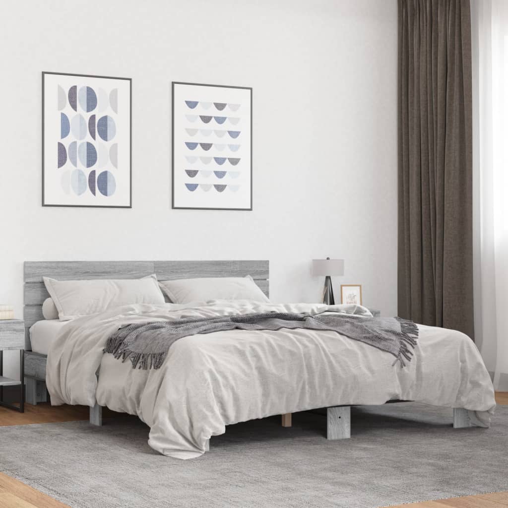 szürke sonoma szerelt fa és fém ágykeret 150 x 200 cm