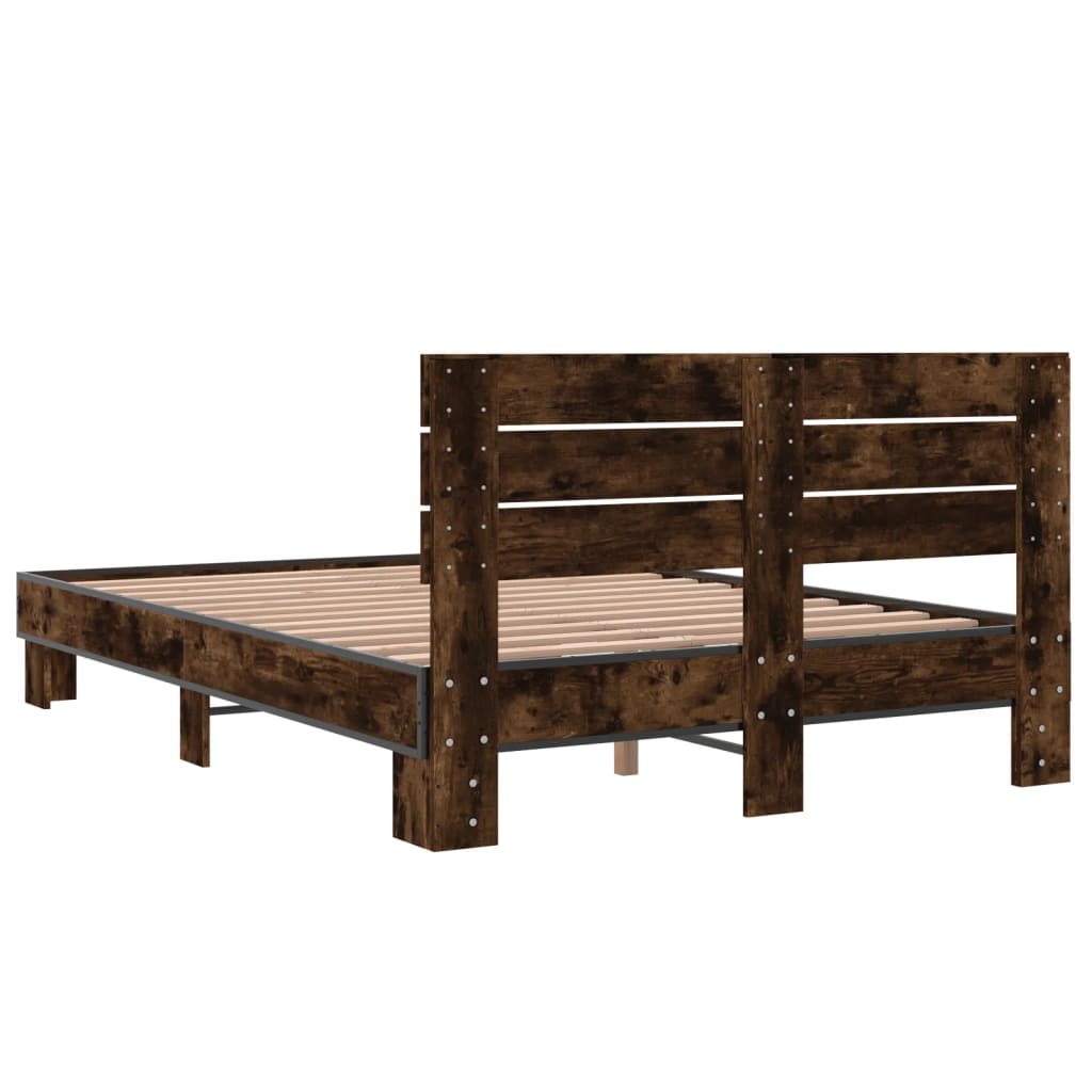 füstös tölgy színű szerelt fa és fém ágykeret 120 x 200 cm