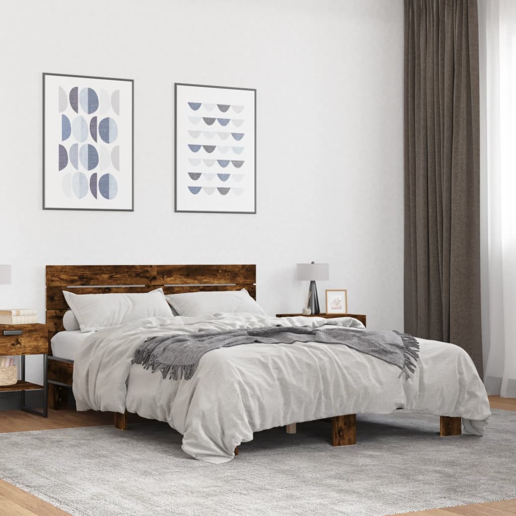 füstös tölgy színű szerelt fa és fém ágykeret 120 x 200 cm
