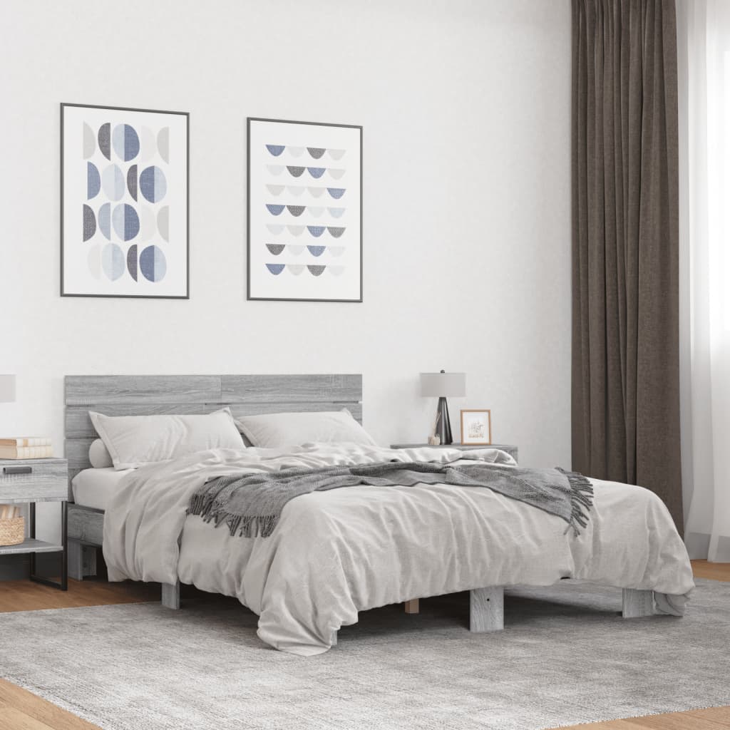 szürke sonoma szerelt fa és fém ágykeret 120 x 200 cm
