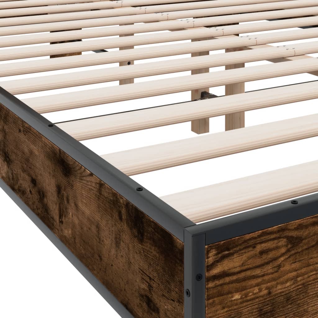 füstös tölgy színű szerelt fa és fém ágykeret 140 x 200 cm