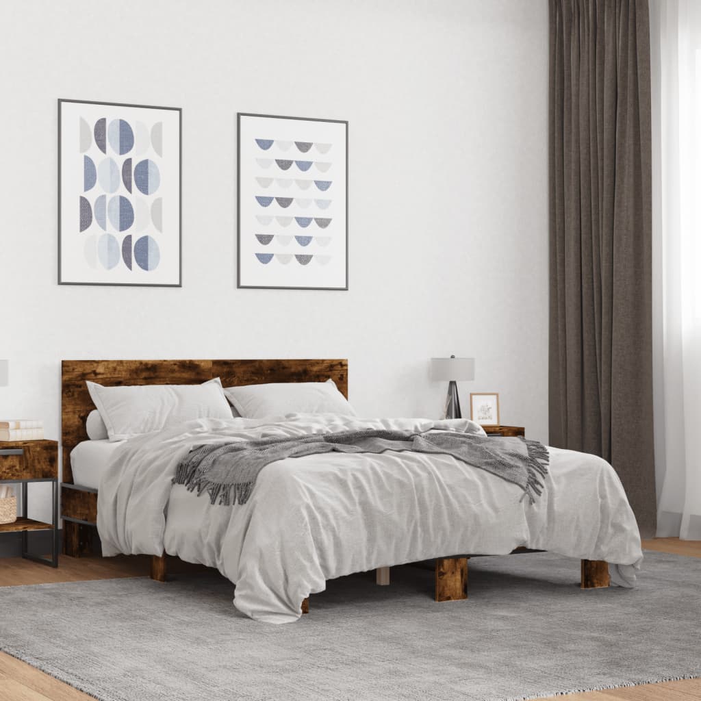 füstös tölgy színű szerelt fa és fém ágykeret 140 x 200 cm