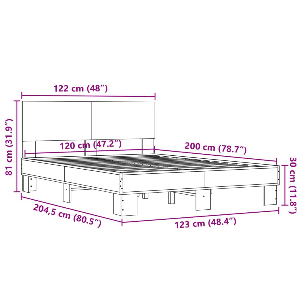 sonoma tölgyszínű szerelt fa és fém ágykeret 120 x 200 cm