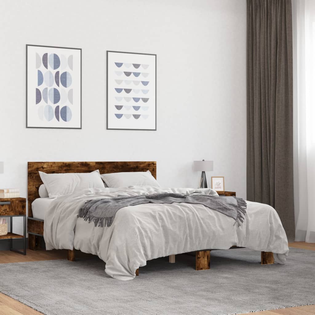 füstös tölgy színű szerelt fa és fém ágykeret 120 x 200 cm