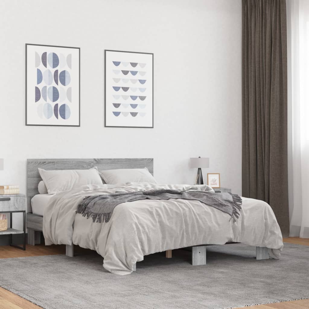 szürke sonoma szerelt fa és fém ágykeret 120 x 200 cm