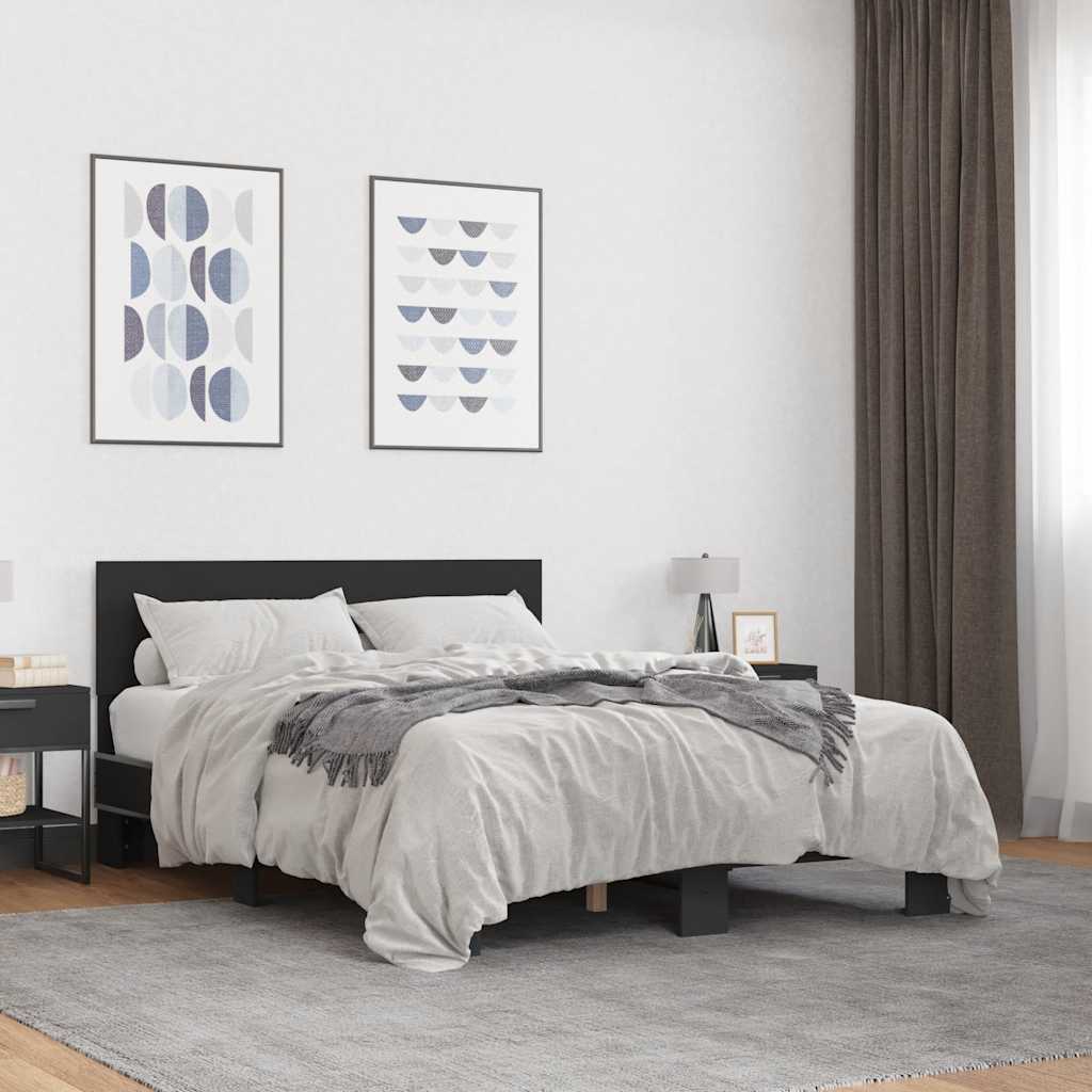 fekete szerelt fa és fém ágykeret 120 x 190 cm