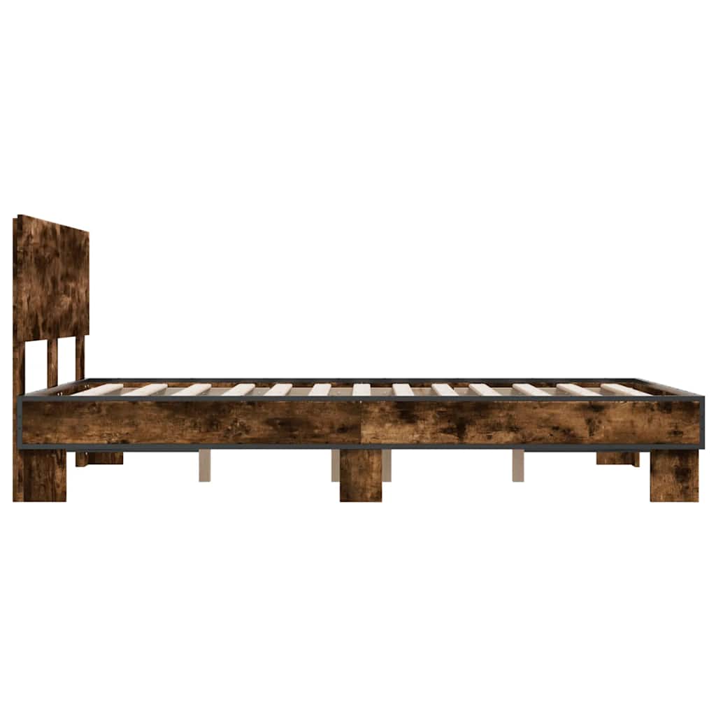 füstös tölgy színű szerelt fa és fém ágykeret 135 x 190 cm