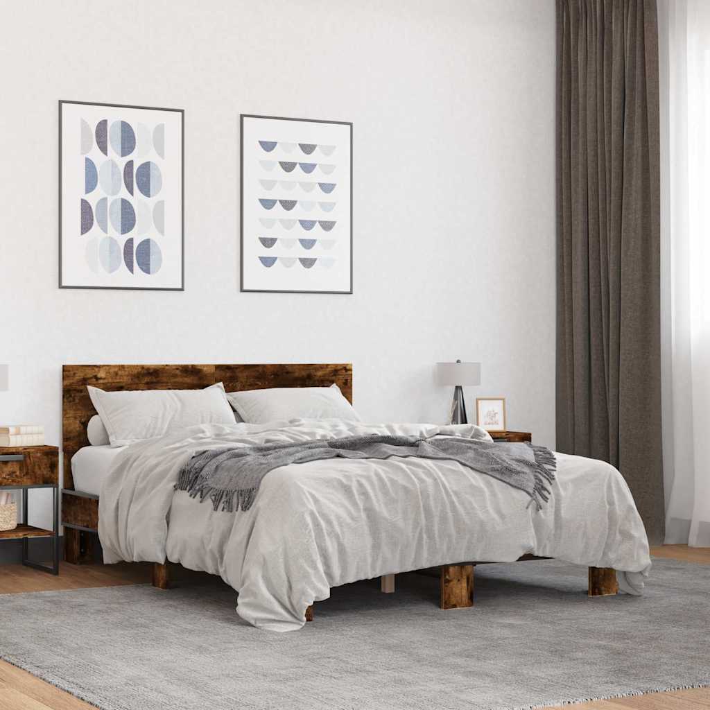 füstös tölgy színű szerelt fa és fém ágykeret 135 x 190 cm