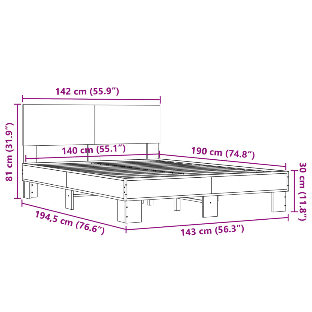 fekete szerelt fa és fém ágykeret 140x190 cm