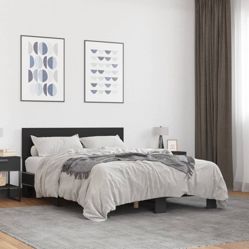 fekete szerelt fa és fém ágykeret 140x190 cm