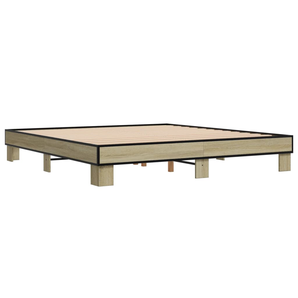sonoma tölgyszínű szerelt fa és fém ágykeret 200 x 200 cm