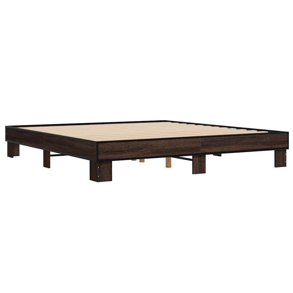 barna tölgyszínű szerelt fa és fém ágykeret 200 x 200 cm