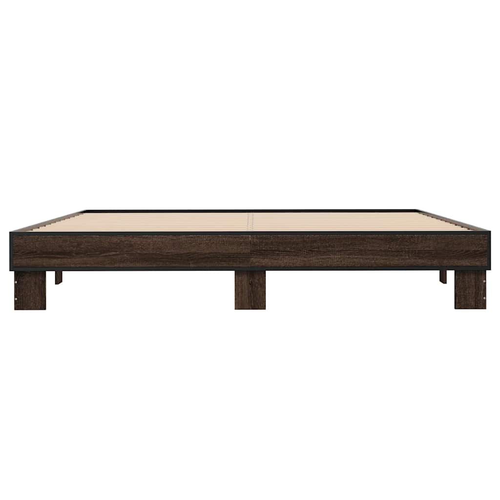 barna tölgyszínű szerelt fa és fém ágykeret 200 x 200 cm