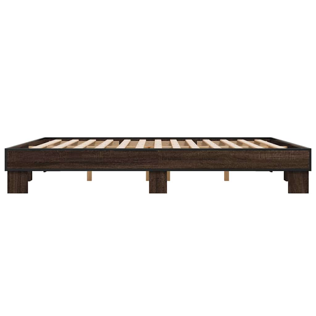 barna tölgyszínű szerelt fa és fém ágykeret 200 x 200 cm