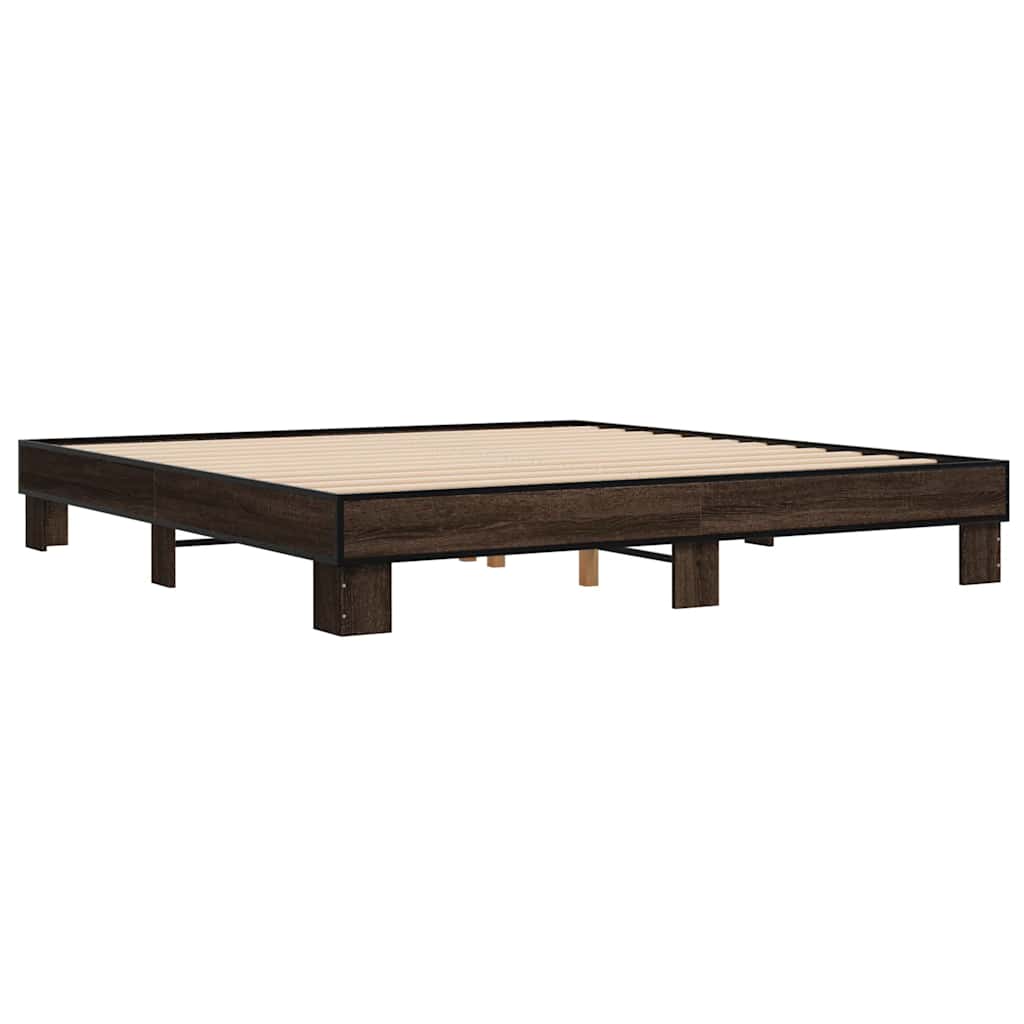 barna tölgyszínű szerelt fa és fém ágykeret 200 x 200 cm